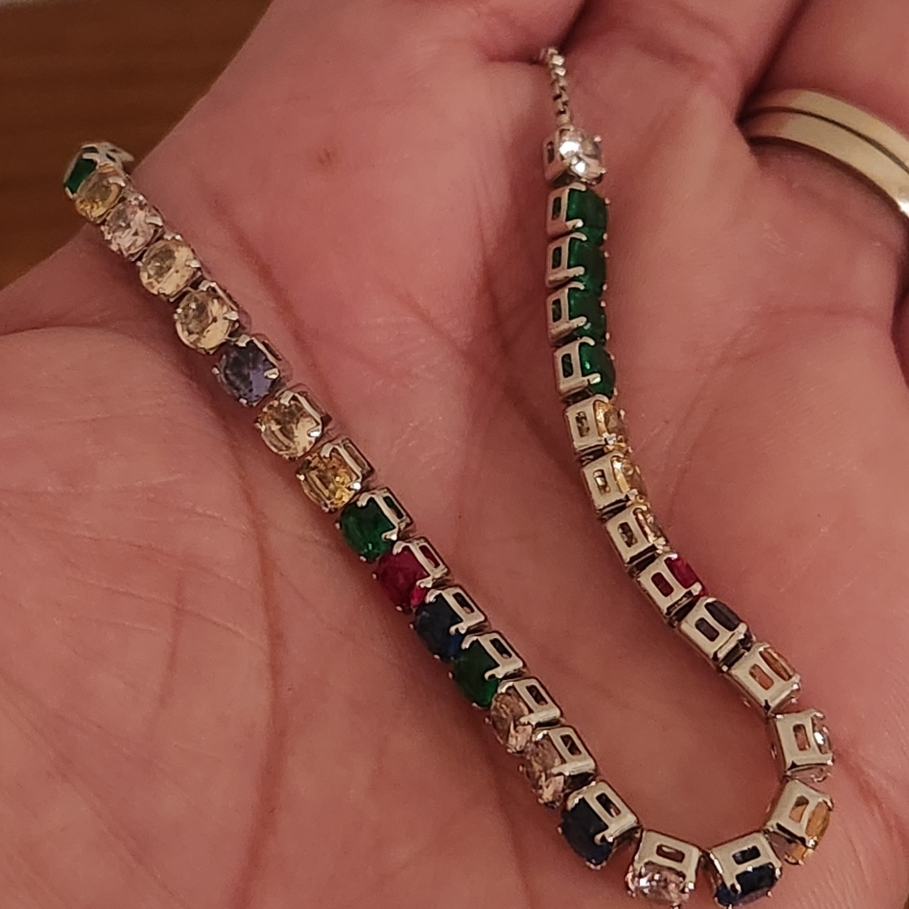 Silver Multi-color Gemstone Bolo Bracelet - Picture 5 of 7